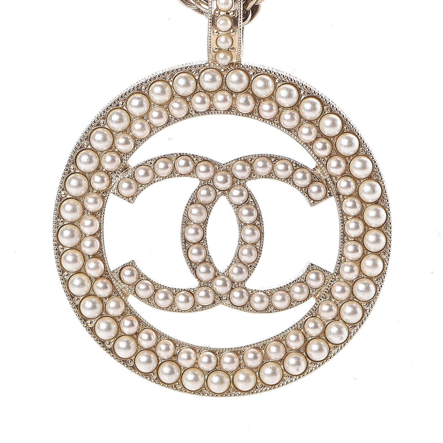 Pearl CC Round Pendant Necklace Gold