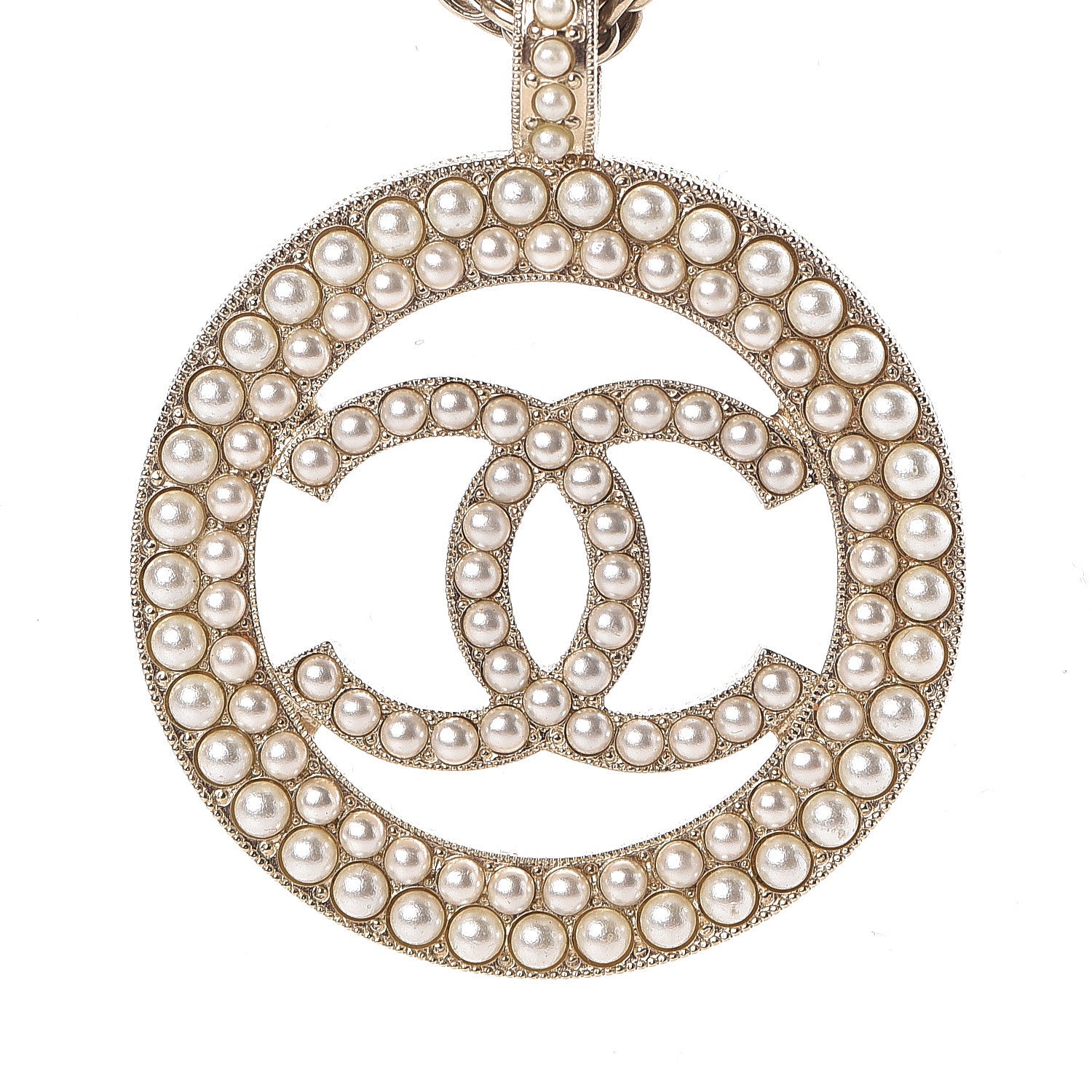 Chanel Pearl CC Round Pendant Necklace Gold 4 of 5