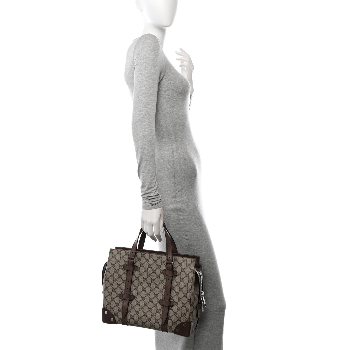 GG Supreme Monogram Textured Dollar Calfskin Small Detail Tote Beige Ebony New Acero
