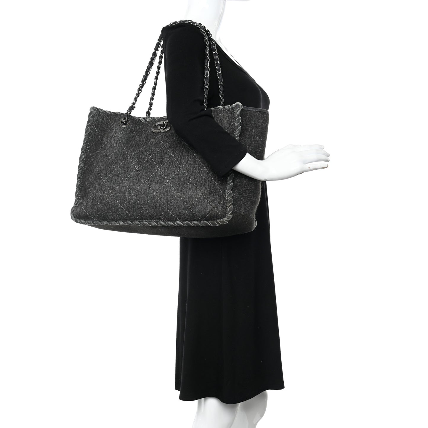 Wool Felt Quilted Large Shopping Tote Grey