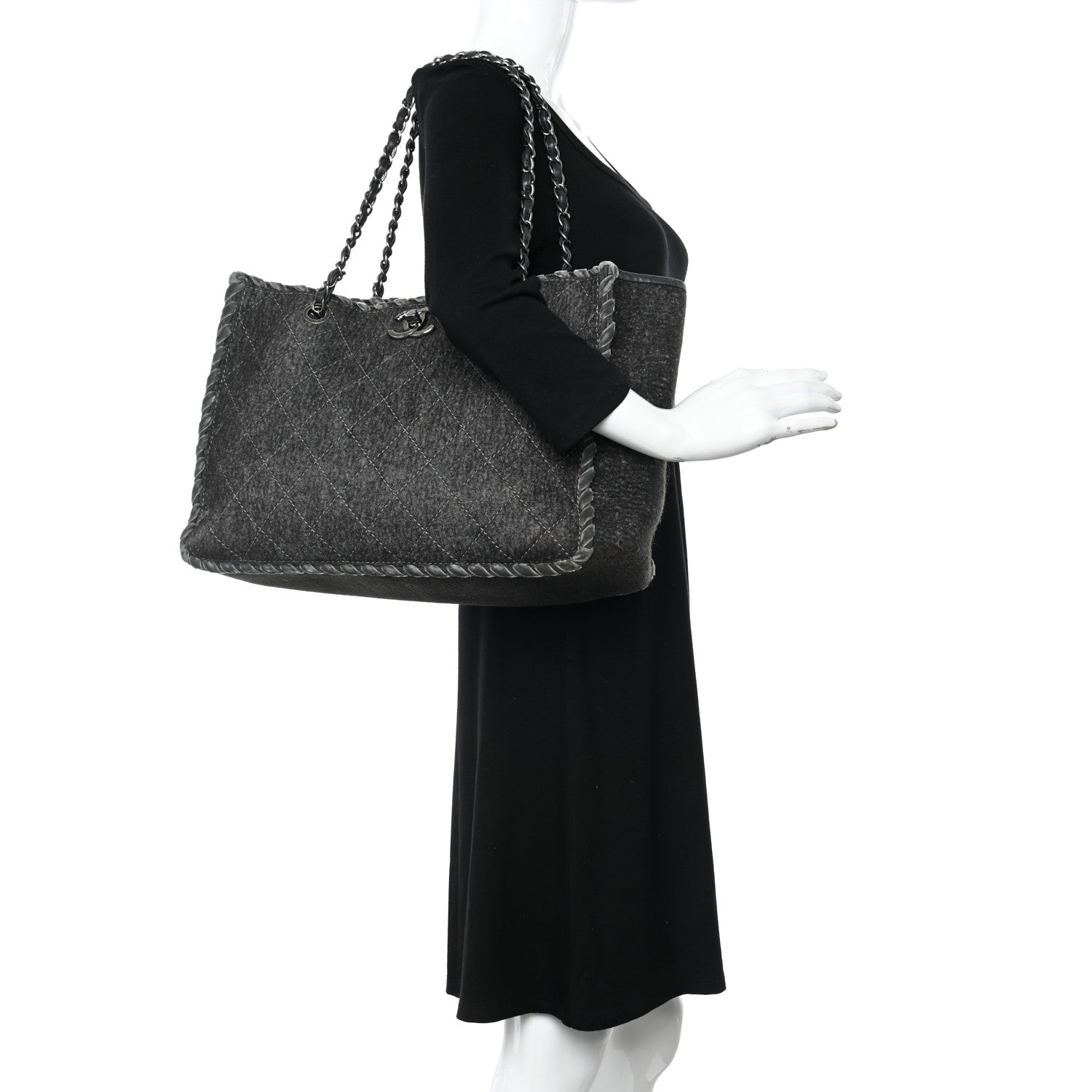 Chanel Wool Felt Quilted Large Shopping Tote Grey 2 of 15