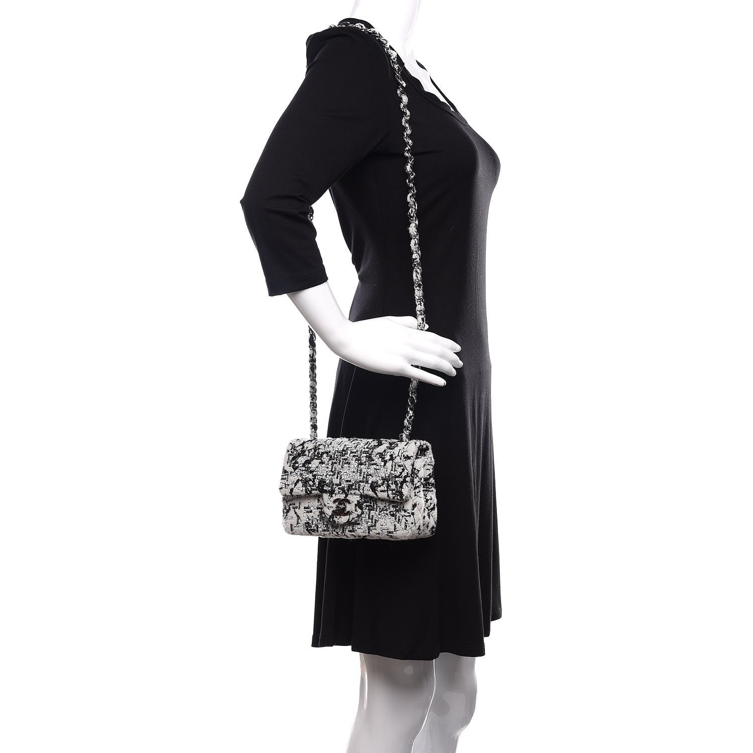 Chanel Tweed Patent Woven Mini Rectangular Flap Ecru Black 2 of 10