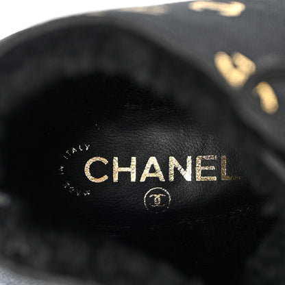 Chanel Lambskin Shearling Canvas CC Lace Up Boots 39.5 Black Gold 7 of 9