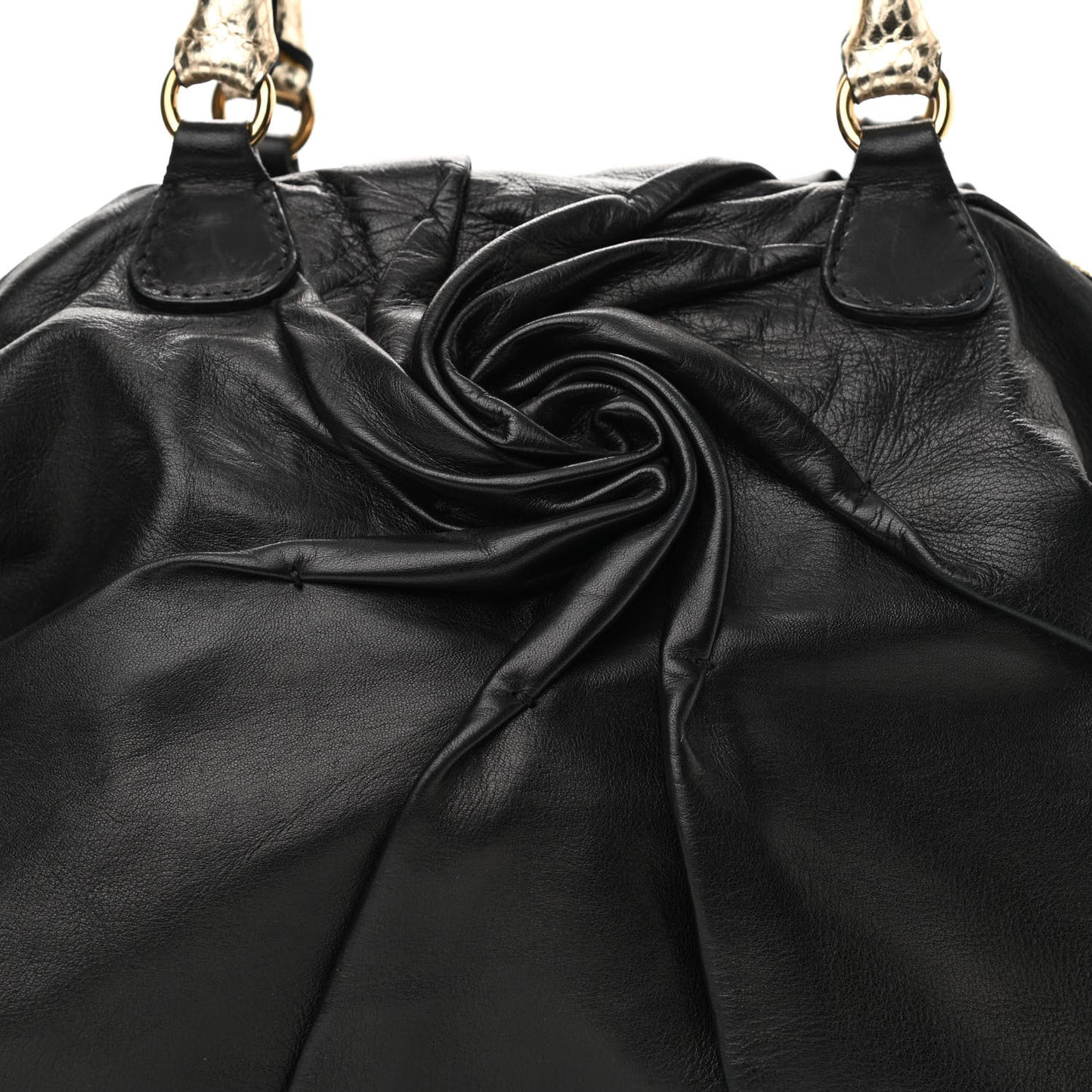 Lambskin Metallic Snakeskin Small Petale Dome Black Gold