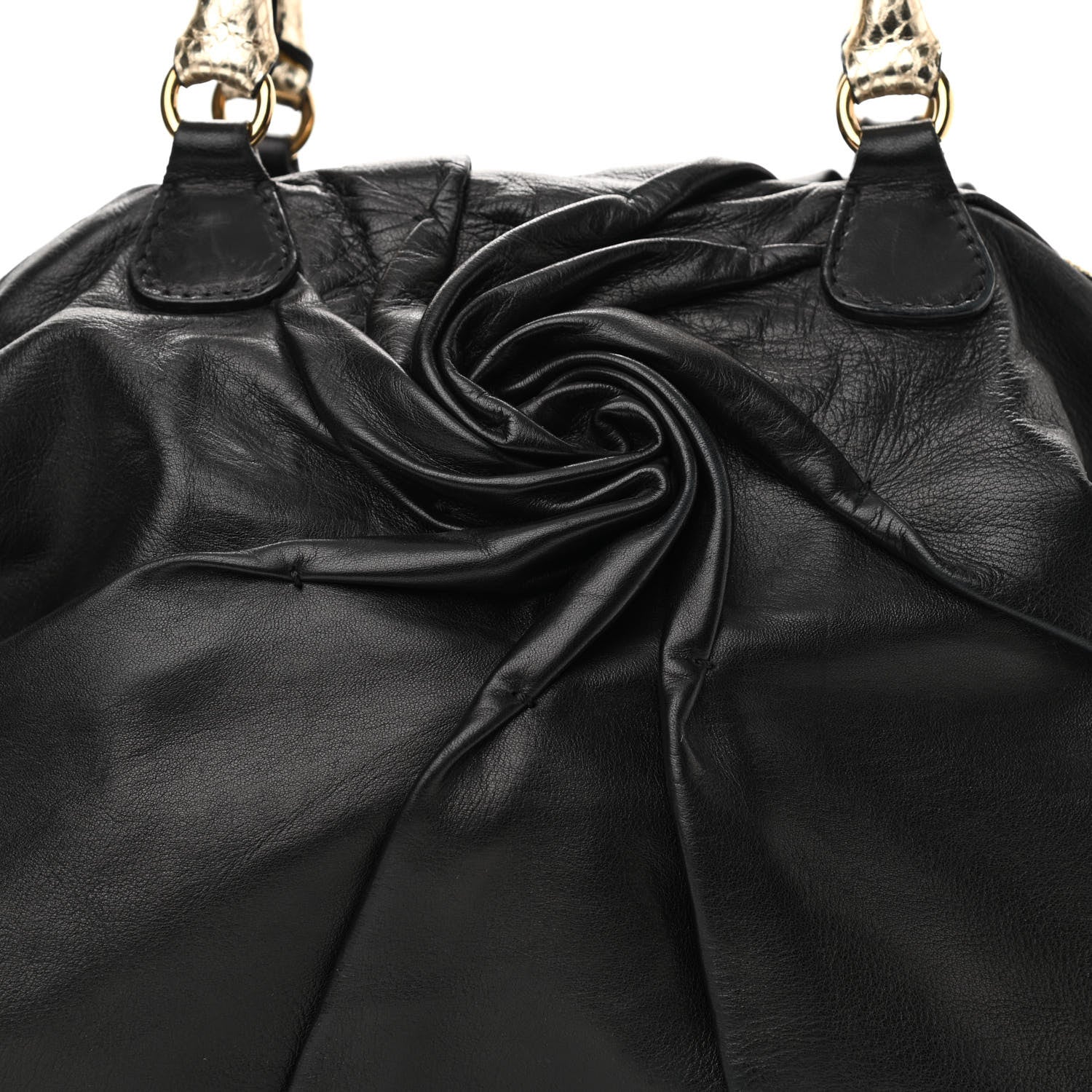 Valentino Garavani Lambskin Metallic Snakeskin Small Petale Dome Black Gold 6 of 9