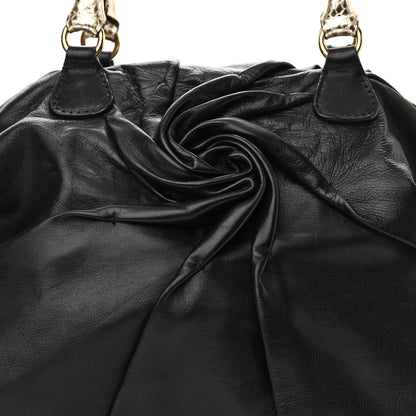 Valentino Garavani Lambskin Metallic Snakeskin Small Petale Dome Black Gold 6 of 9