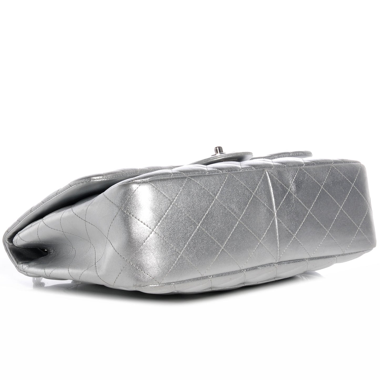 Metallic Lambskin Quilted Jumbo Single Flap Silver