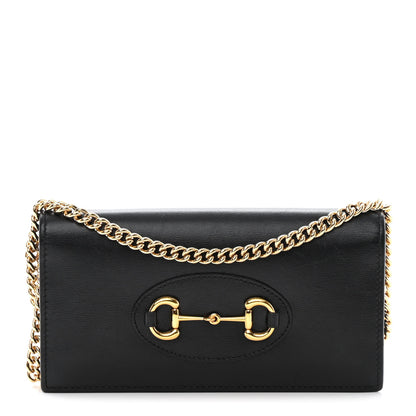 Gucci Boarded Plutone Calfskin Horsebit 1955 Wallet On Chain Black 1 of 16