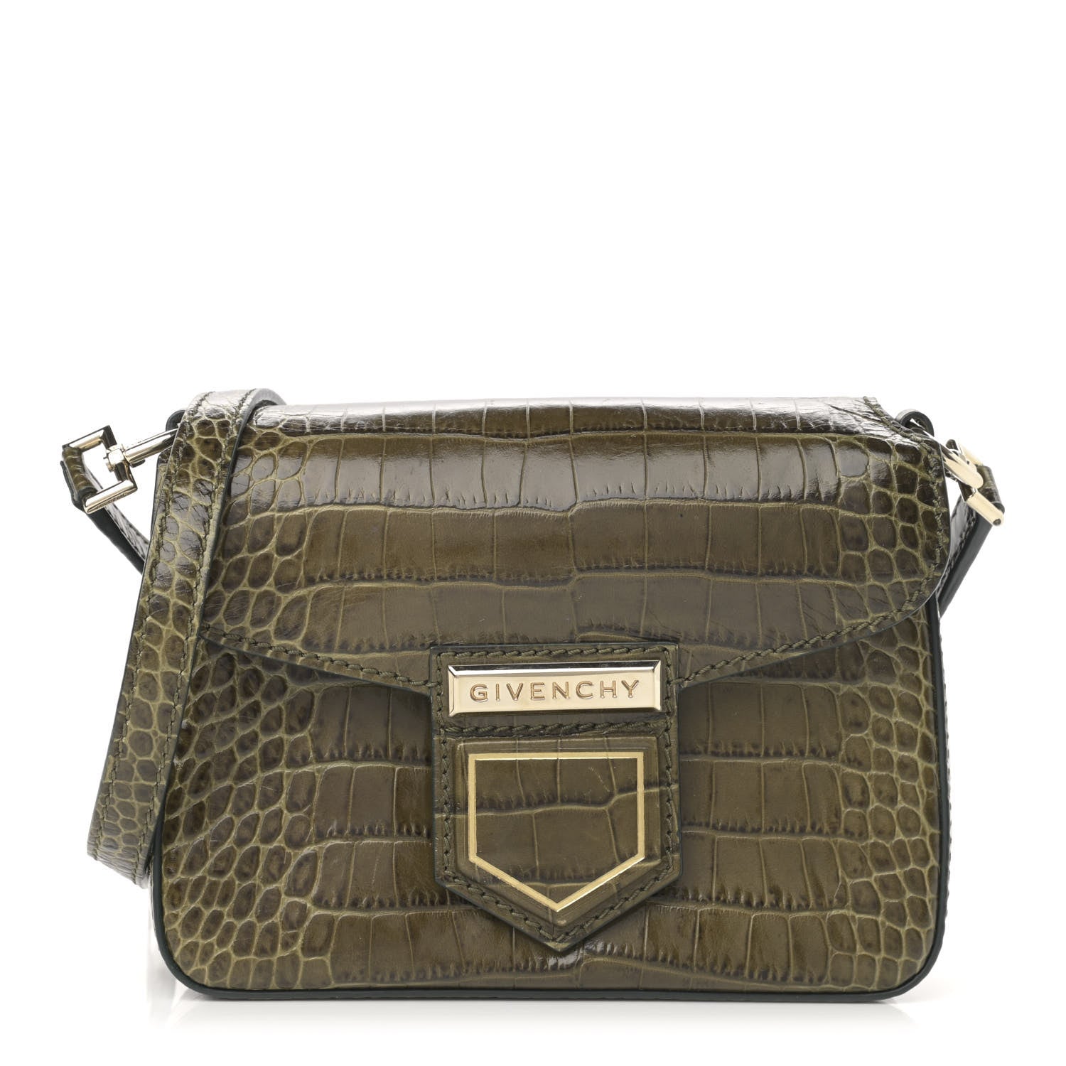 Givenchy Calfskin Crocodile Embossed Mini Nobile Shoulder Bag Khaki 1 of 11