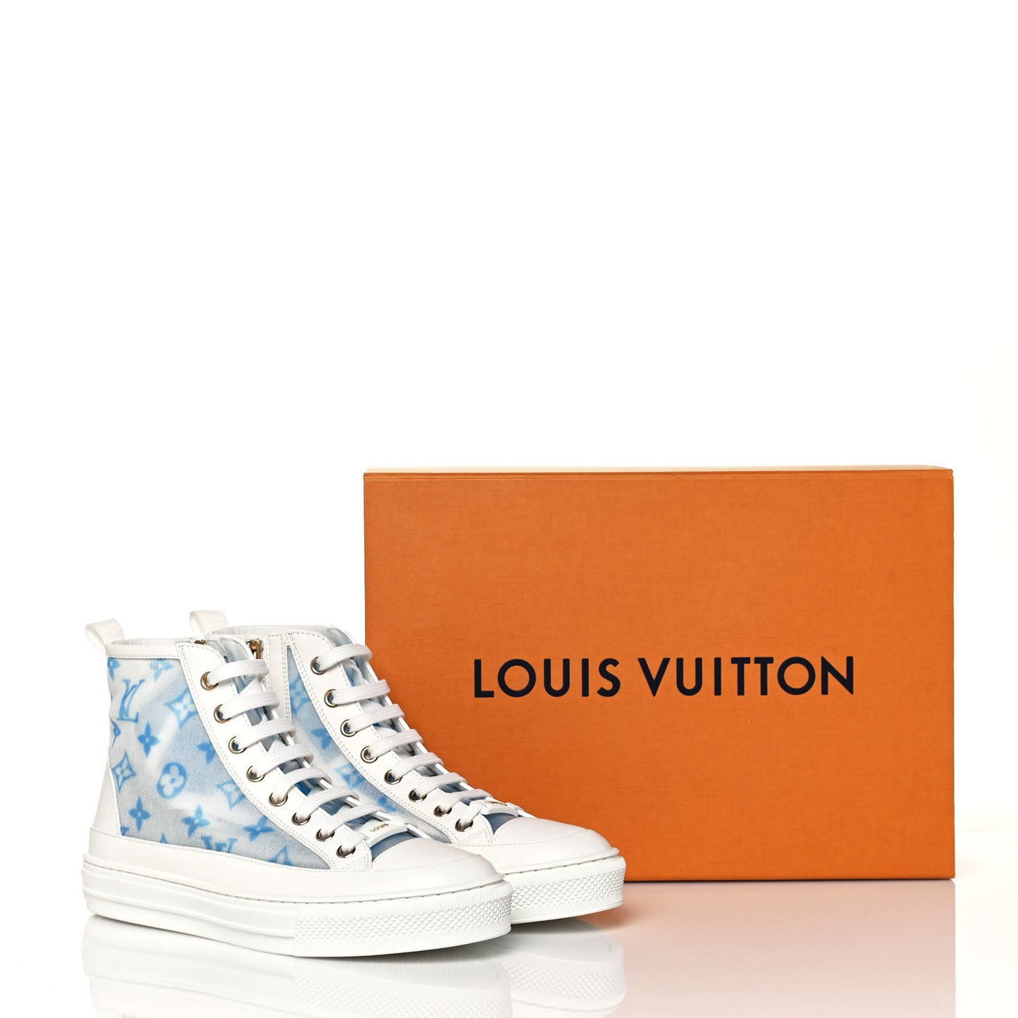 Technical Fabric Calfskin Monogram Printed Stellar Sneaker Boots 35 Blue