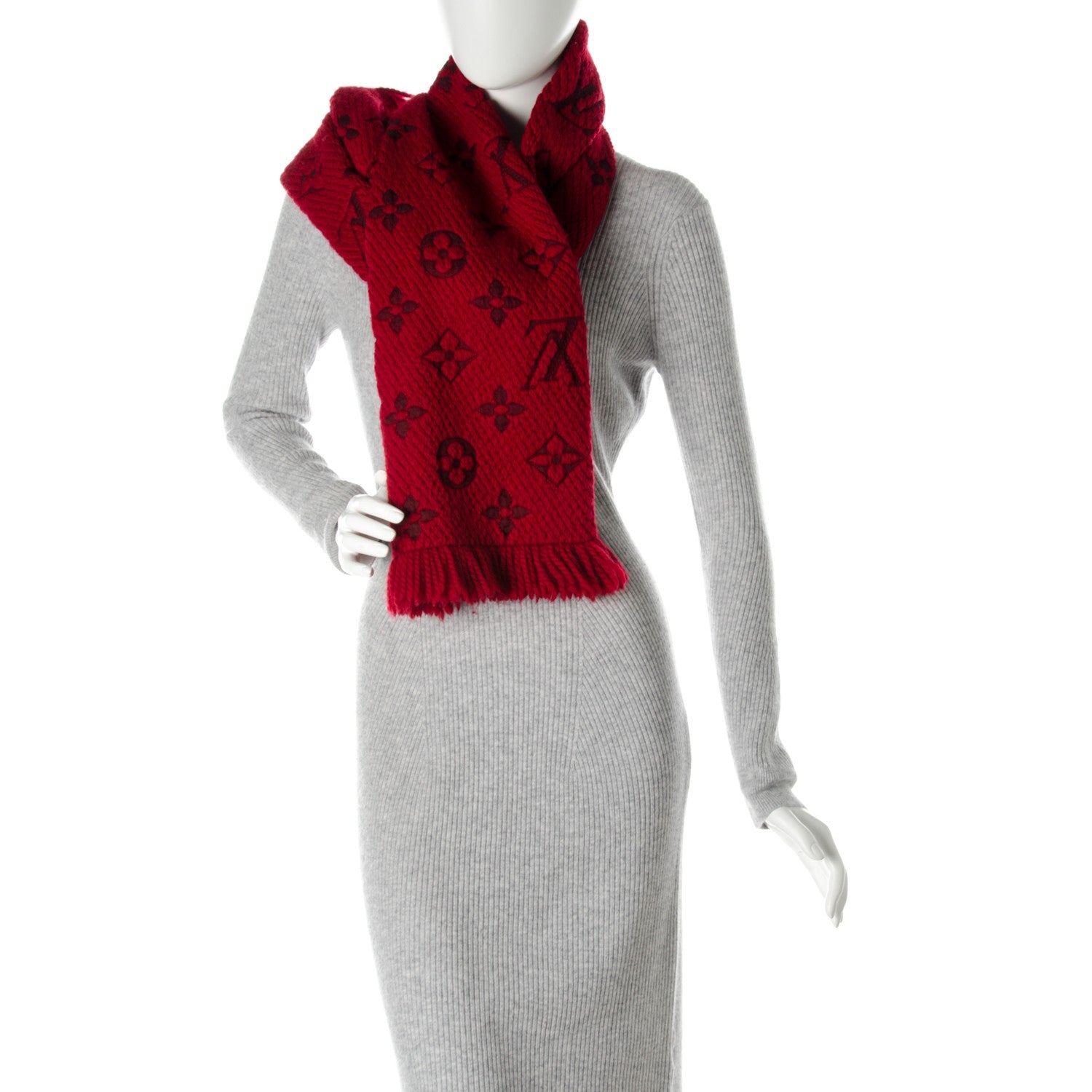 Louis Vuitton Wool Silk Logomania Scarf Rubis 2 of 4