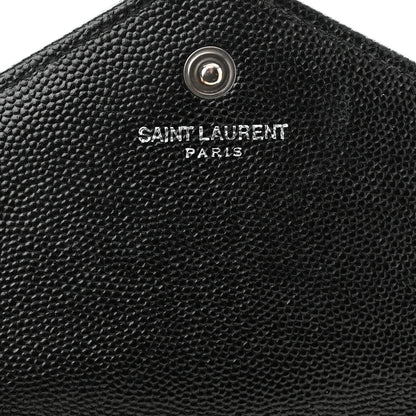Saint Laurent Grain De Poudre Matelasse Chevron Monogram Monochrome Chain Wallet Black 6 of 12