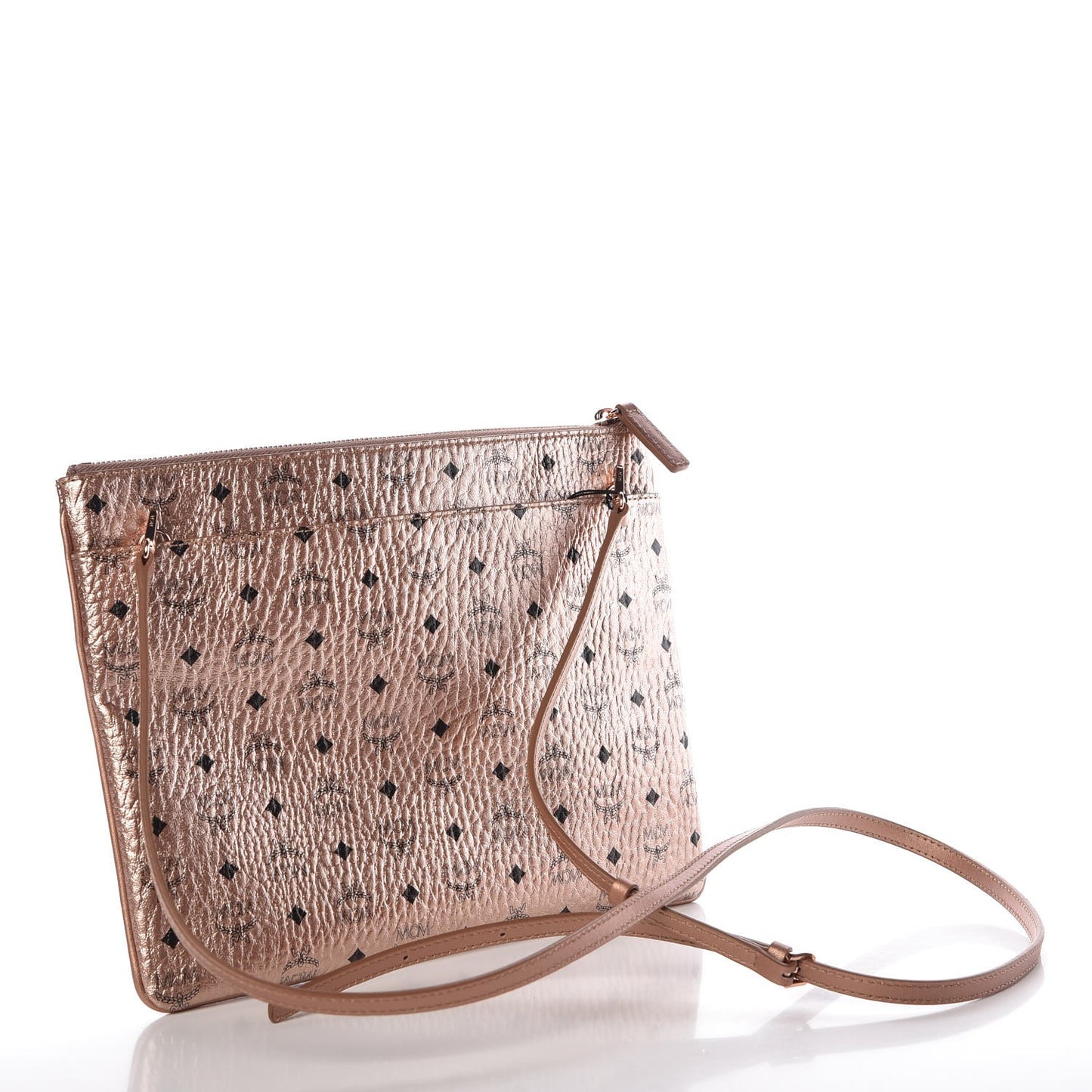 Metallic Visetos Medium Crossbody Pouch Champagne