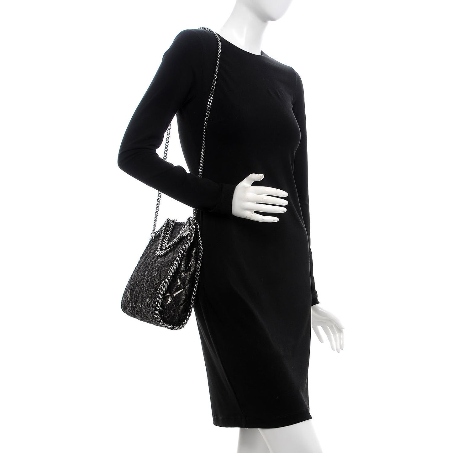 Chamois Shiny Dotted Quilted Mini Falabella Tote Ruthenium