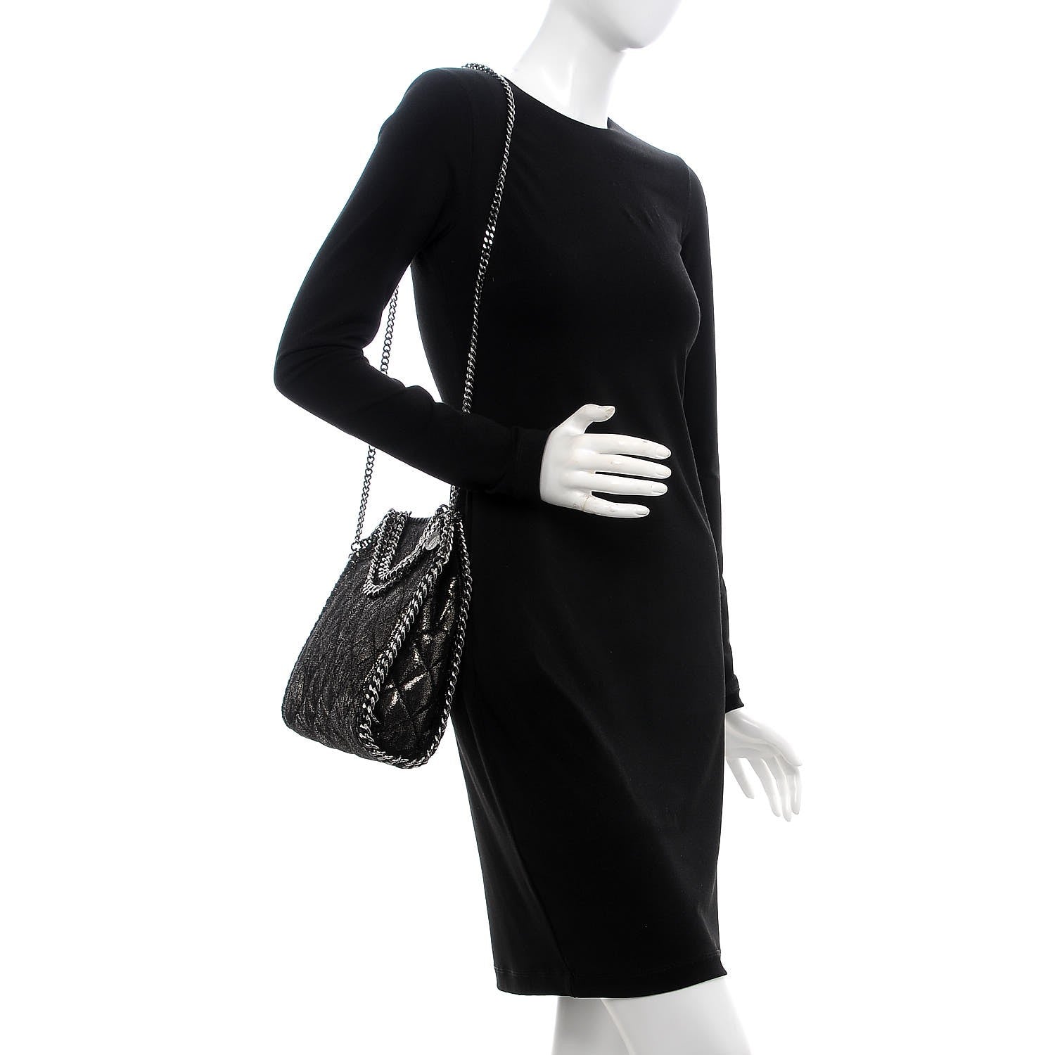 Stella McCartney Chamois Shiny Dotted Quilted Mini Falabella Tote Ruthenium 2 of 8