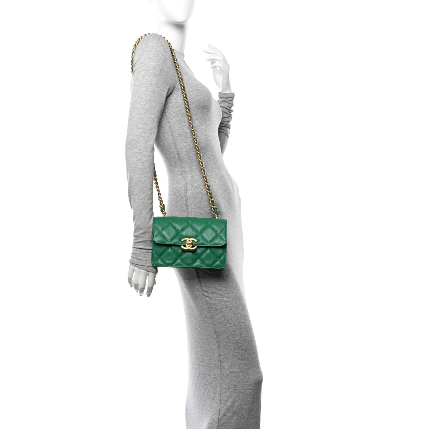 Caviar Quilted Mini CC Flap Green