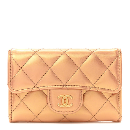 Chanel Metallic Lambskin Quilted Flap Card Holder Wallet Golden 1 of 10