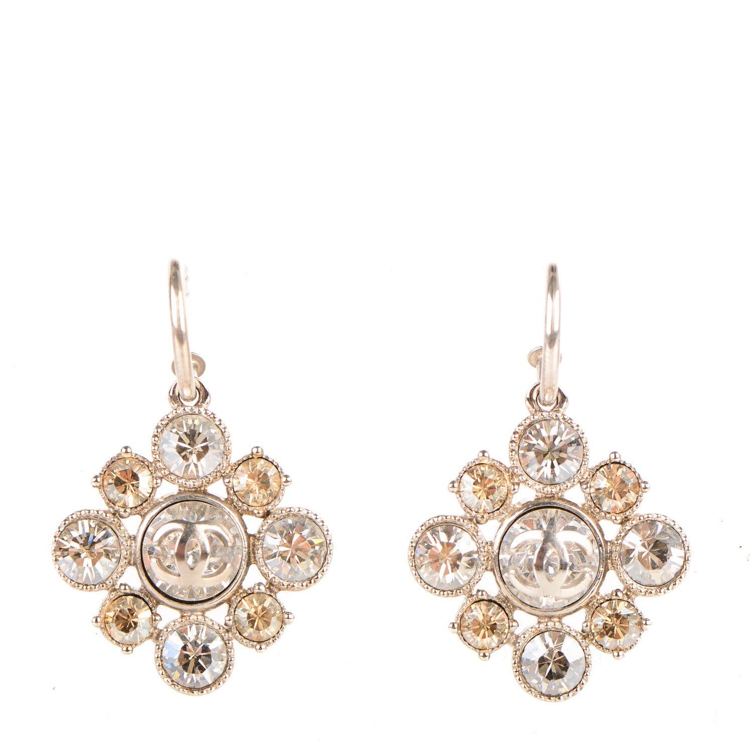 Chanel Crystal CC Dangle Earrings Silver 1 of 4