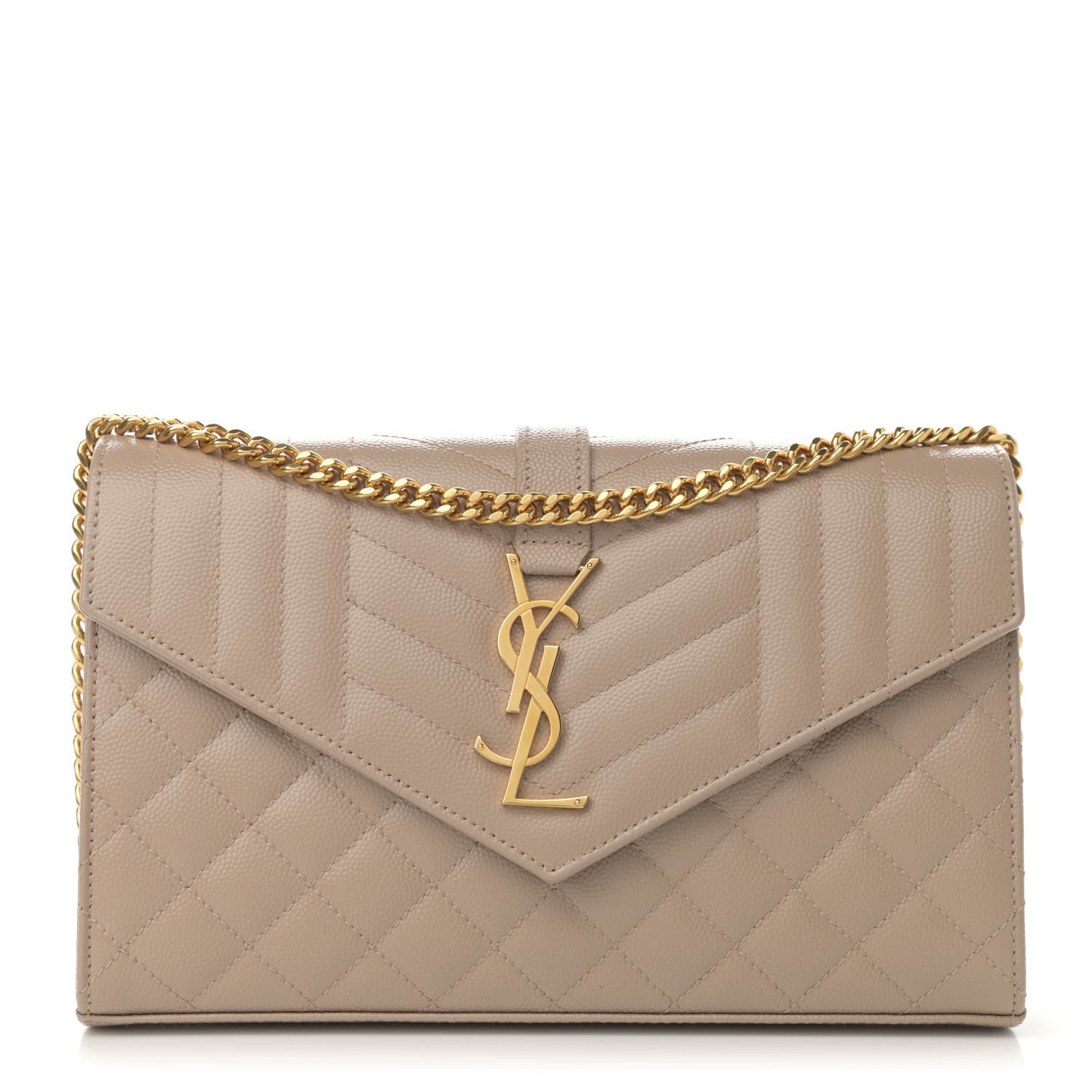 Grain De Poudre Mixed Matelasse Triquilt Monogram Chain Wallet Dark Beige