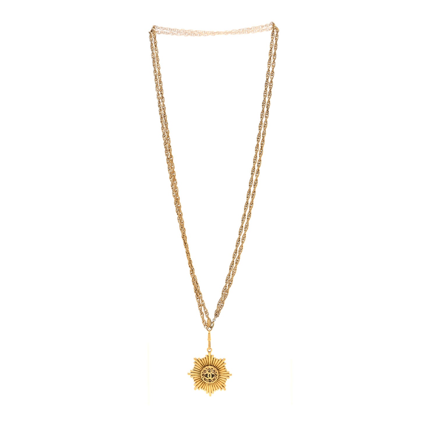 Metal CC Sunburst Chain Pendant Necklace Gold