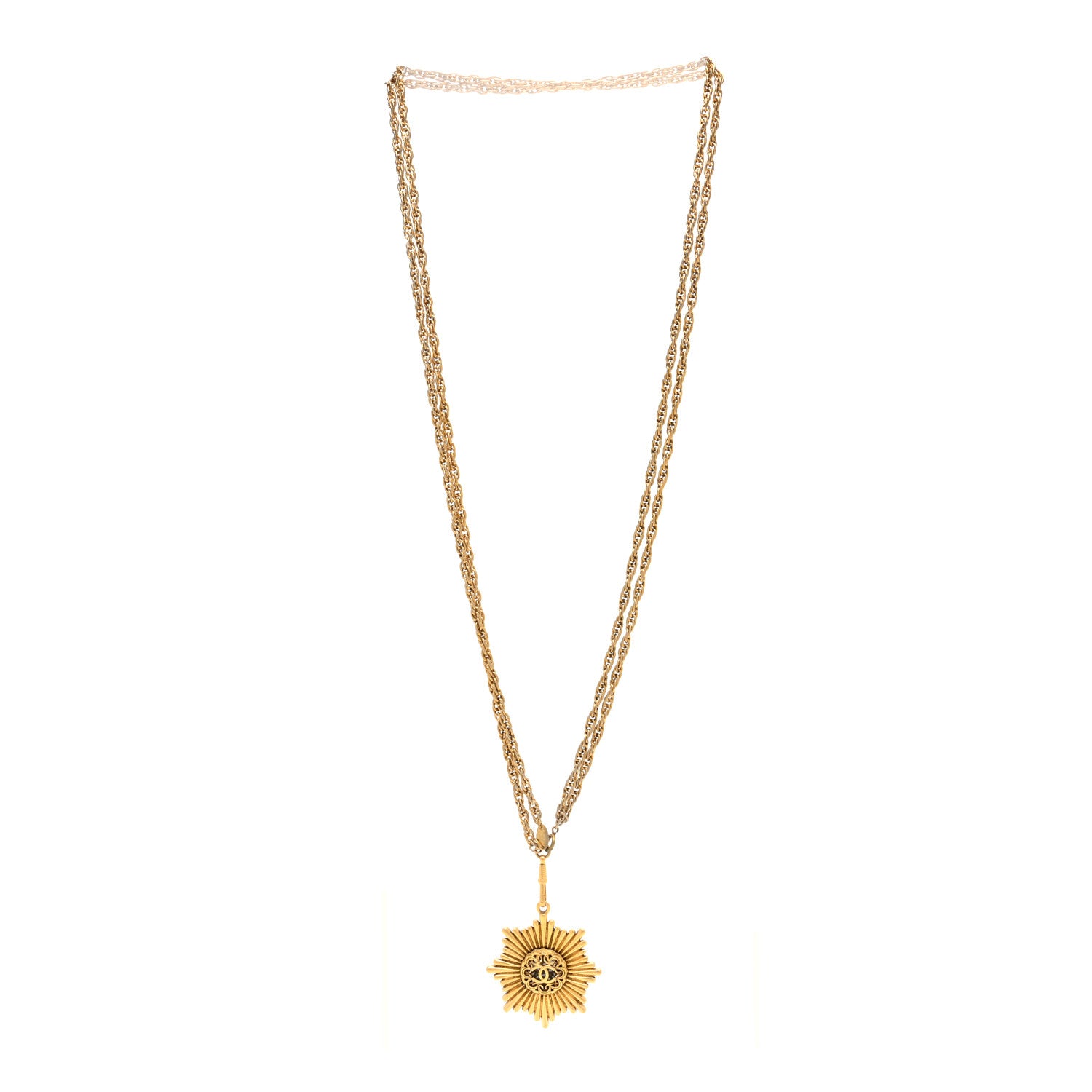 Chanel Metal CC Sunburst Chain Pendant Necklace Gold 2 of 5
