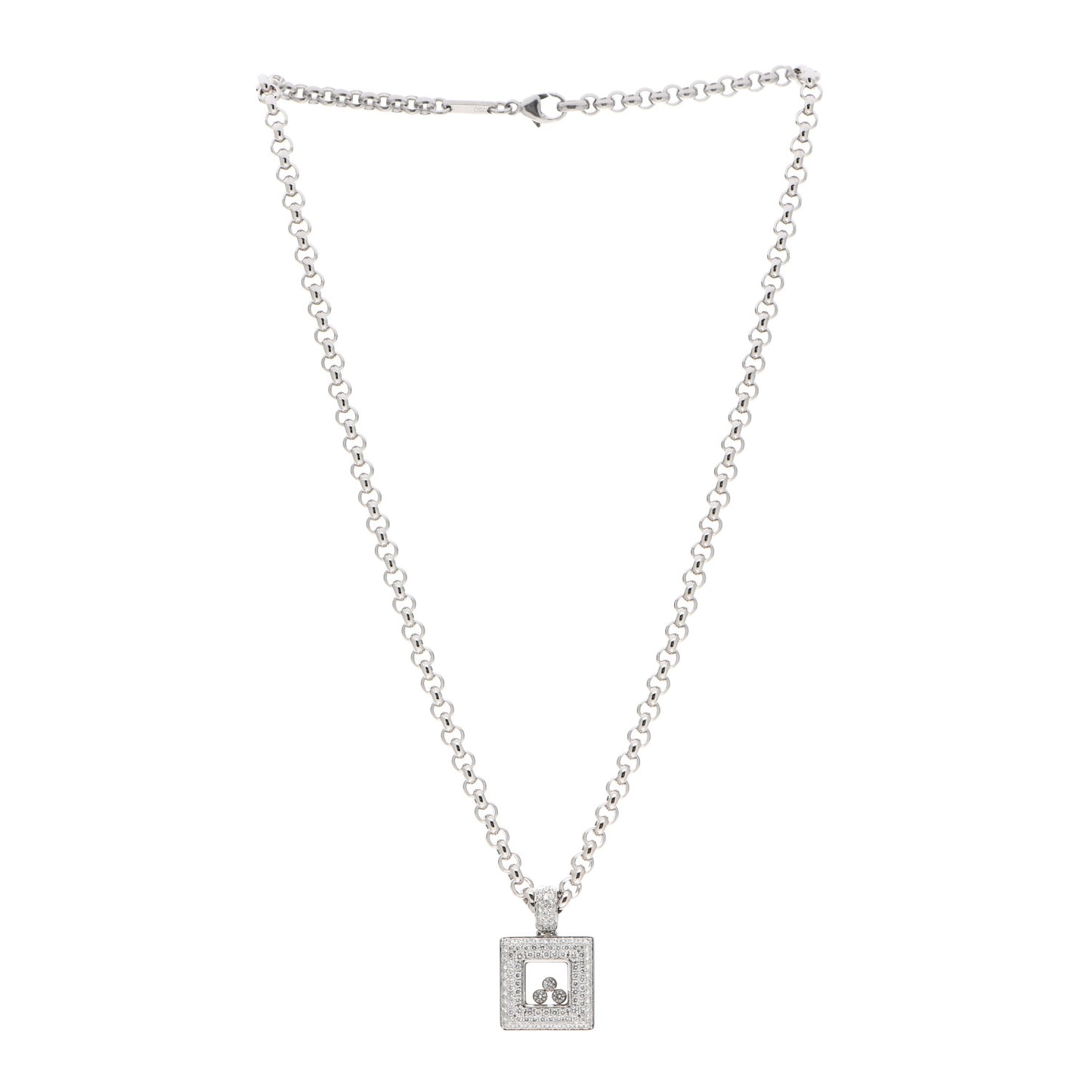 18K White Gold Diamond Happy Diamonds Square Pendant Necklace