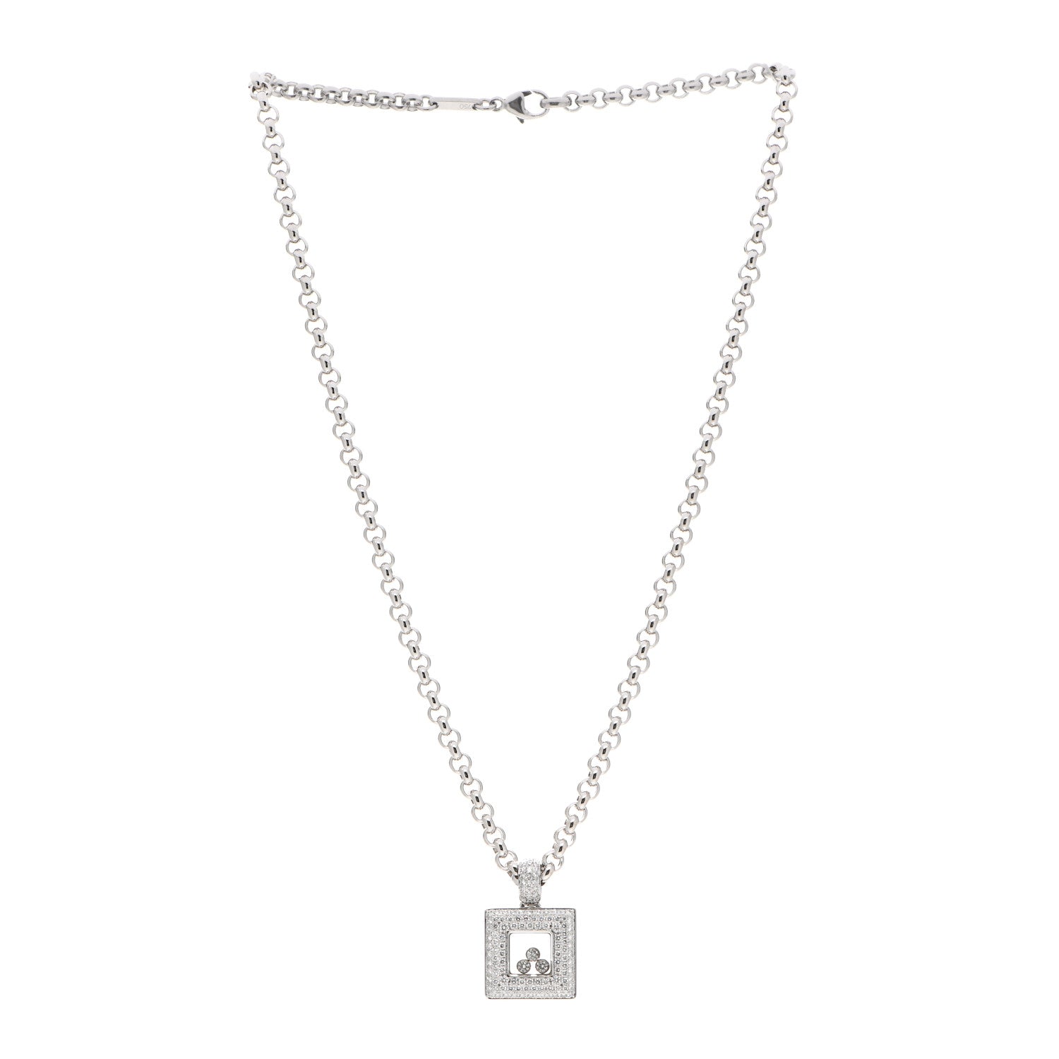 Chopard 18K White Gold Diamond Happy Diamonds Square Pendant Necklace 3 of 4