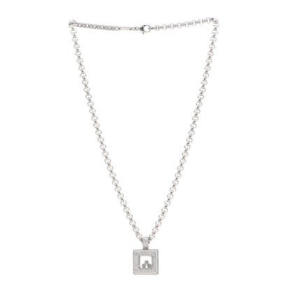 Chopard 18K White Gold Diamond Happy Diamonds Square Pendant Necklace 3 of 4