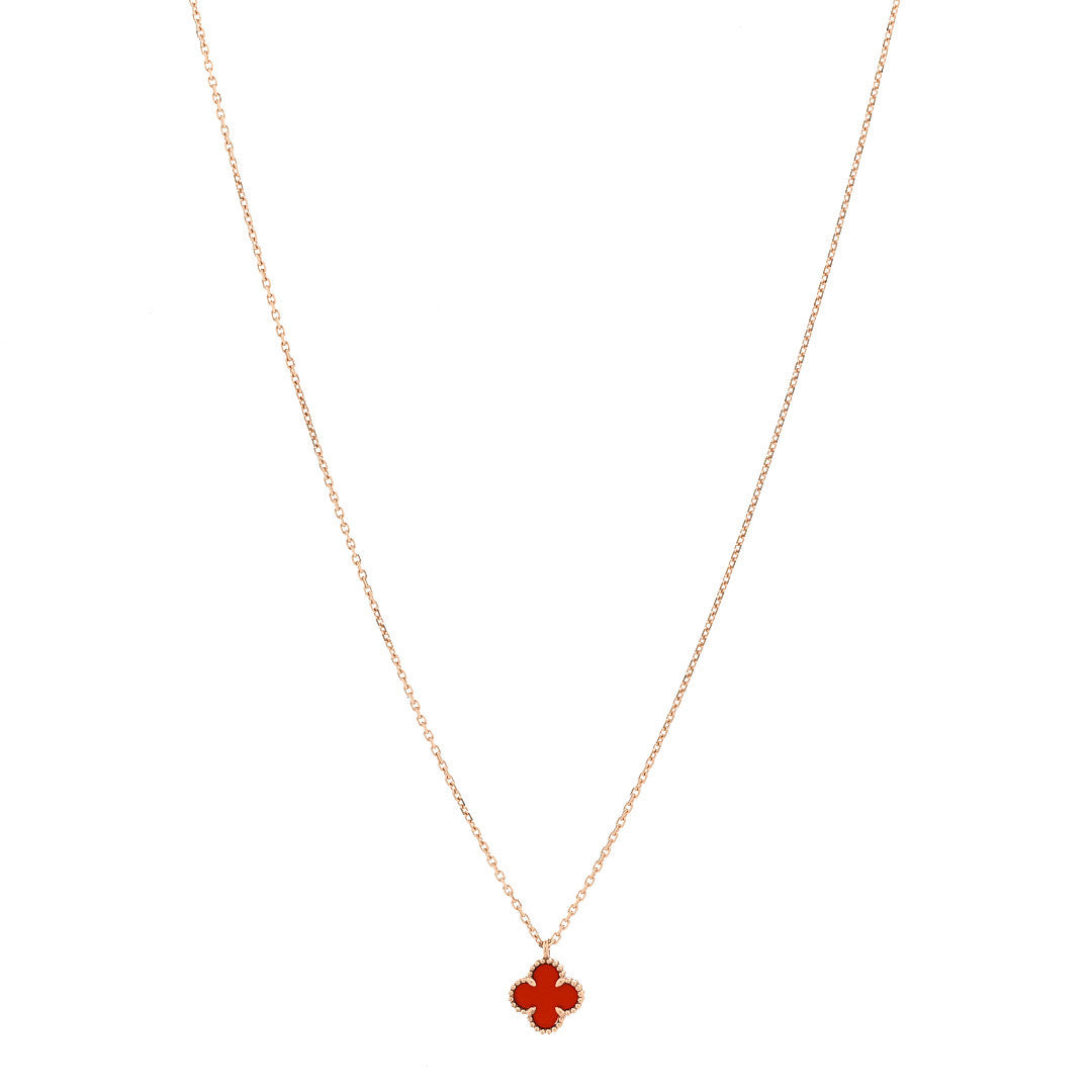 Van Cleef & Arpels 18K Rose Gold Carnelian Sweet Alhambra Pendant Necklace 1 of 6