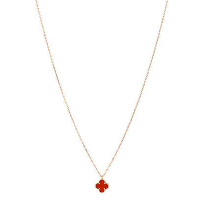 Van Cleef & Arpels 18K Rose Gold Carnelian Sweet Alhambra Pendant Necklace 1 of 6