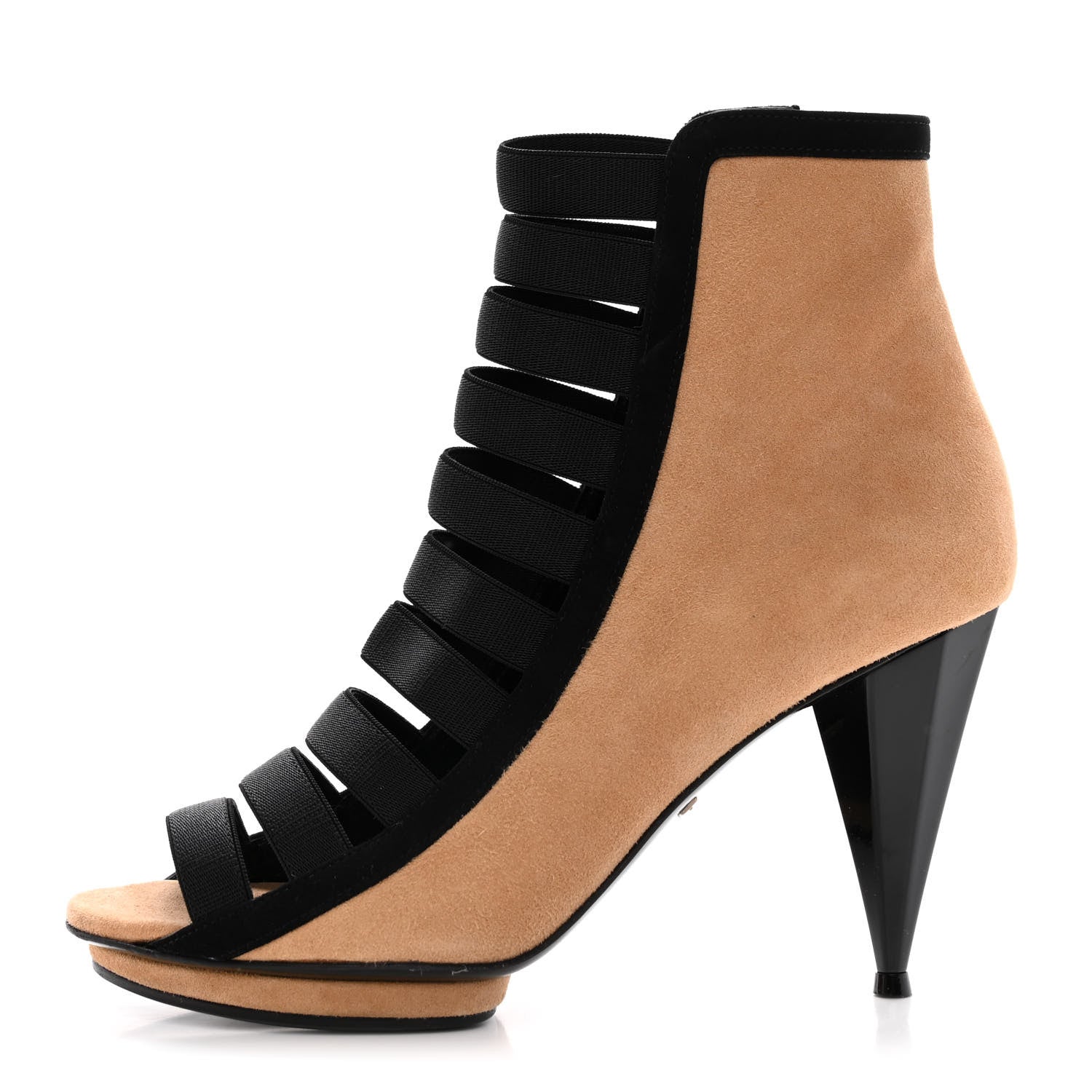 Gucci Kid Scamosciato Elastic Olimpia Open Toe Booties 36.5 Black Camelia 1 of 14