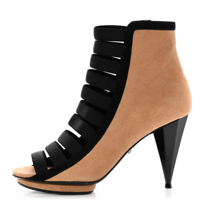 Gucci Kid Scamosciato Elastic Olimpia Open Toe Booties 36.5 Black Camelia 1 of 14