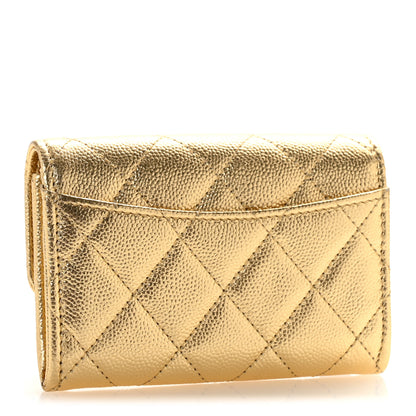 Chanel Metallic Caviar Quilted Flap Card Holder Wallet Gold 3 of 9
