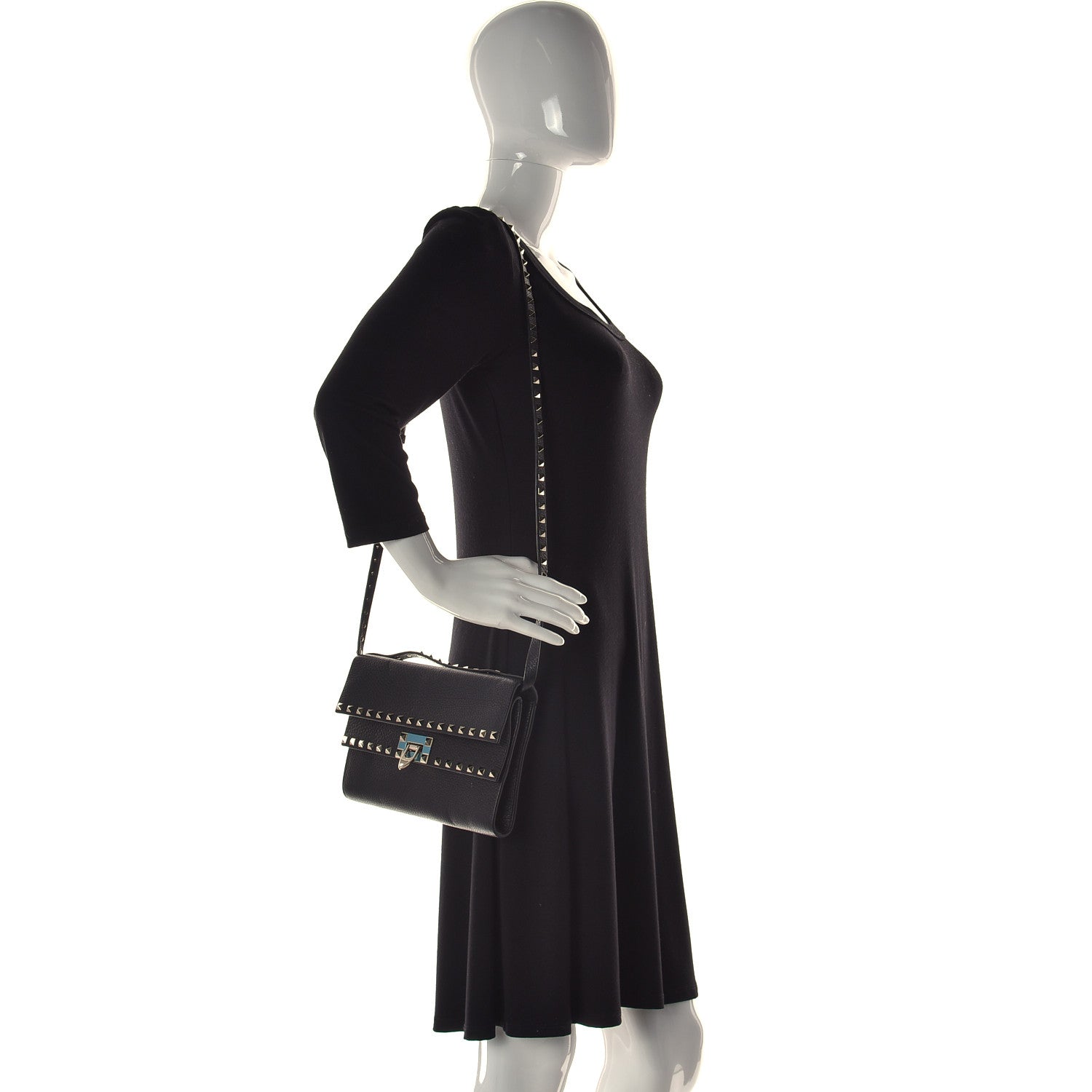 Valentino Garavani Grainy Calfskin Rockstud Double Flap Crossbody Bag Black 2 of 10