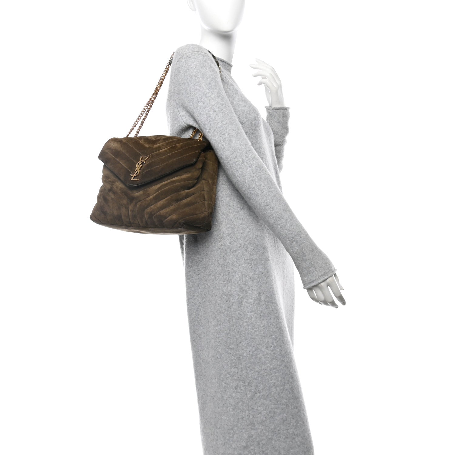 Saint Laurent Suede Y Quilted Monogram Medium Loulou Chain Satchel Seaweed 2 of 10