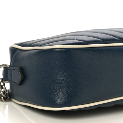 Gucci Vintage Effect Calfskin Matelasse Diagonal Small Torchon GG Marmont Chain Shoulder Bag Blue Agata Mystic White 10 of 11