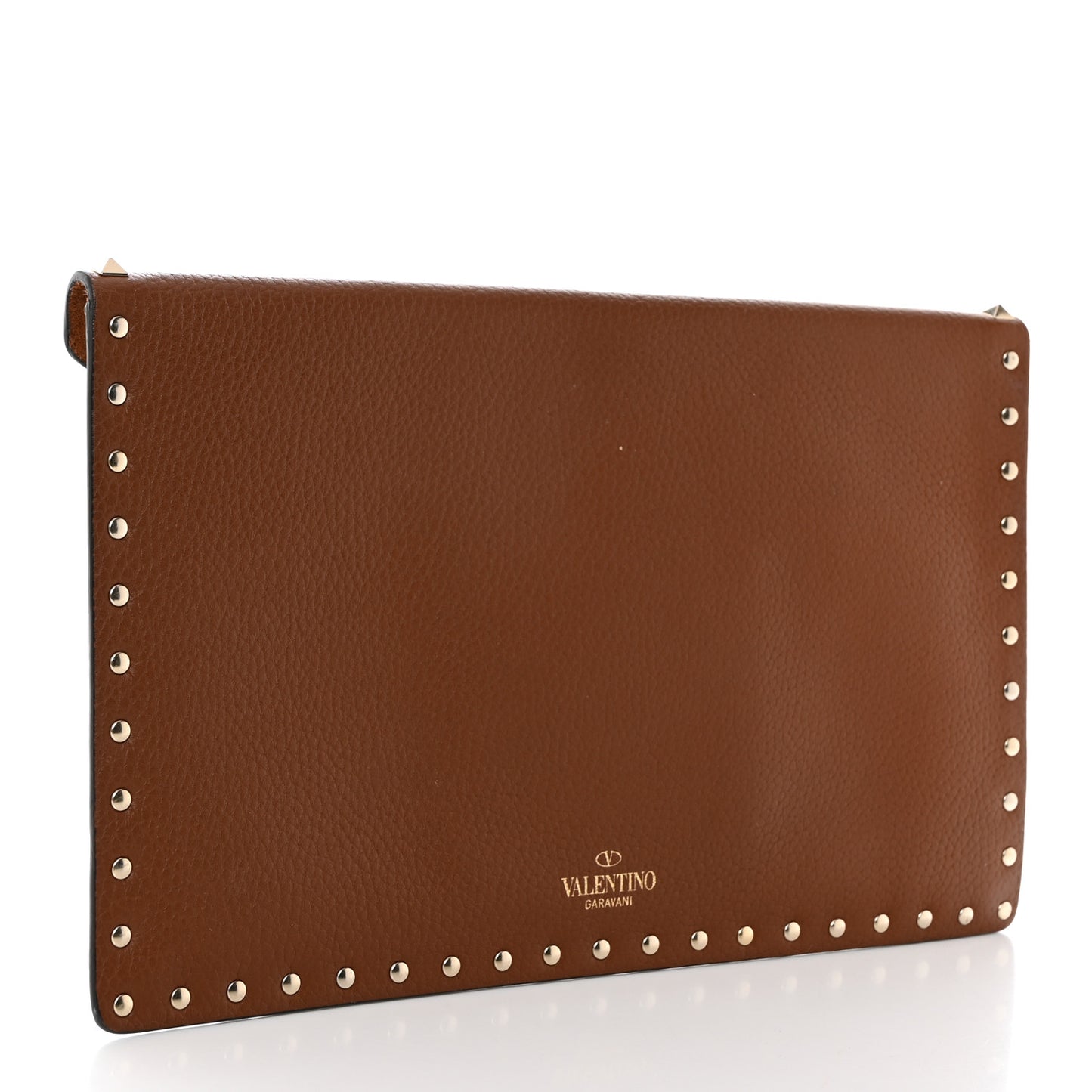 Pebbled Calfskin Large Rockstud Envelope Clutch Light Cuir
