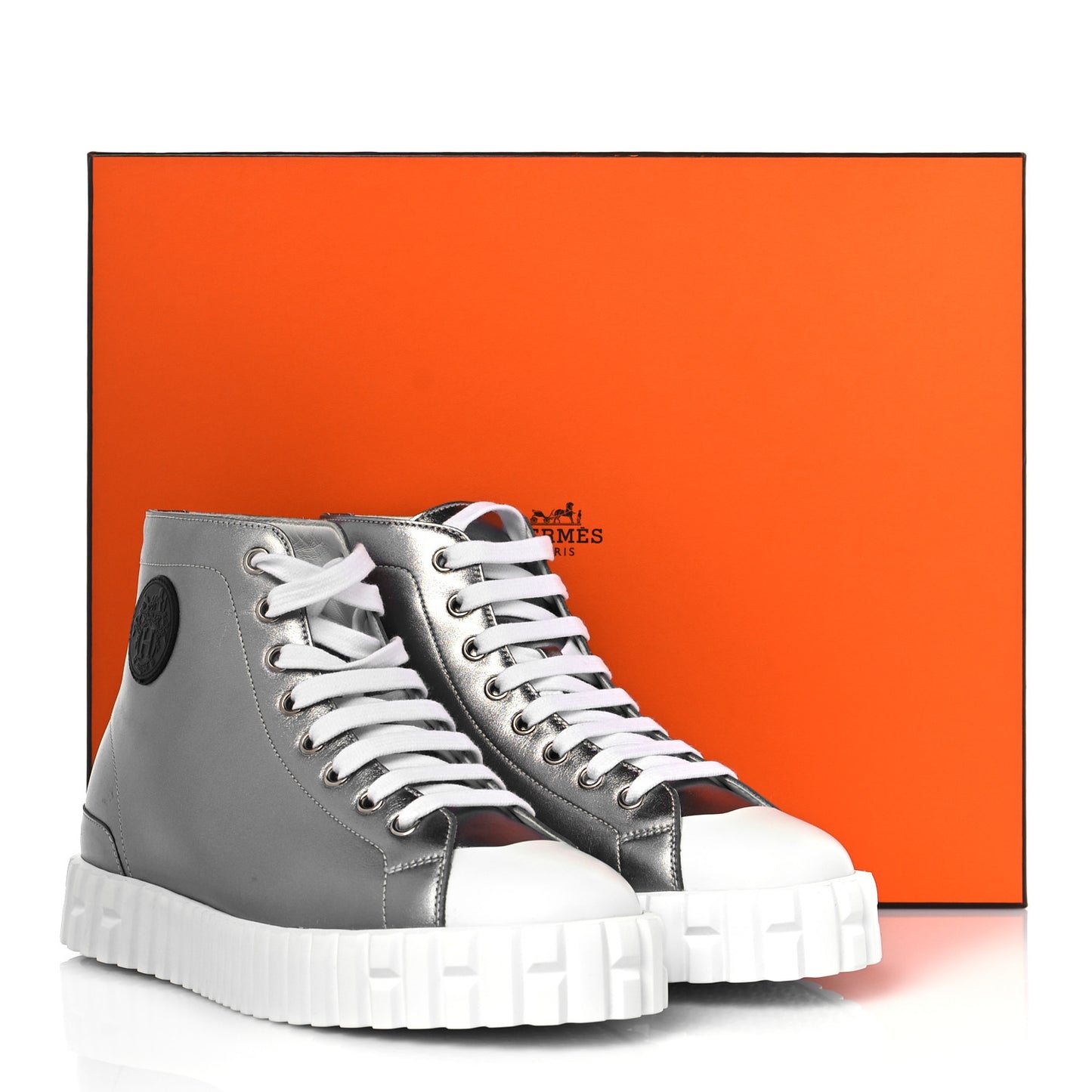 Metallic Calfskin Womens Climb Sneakers 37 Gris Argente Vieilli