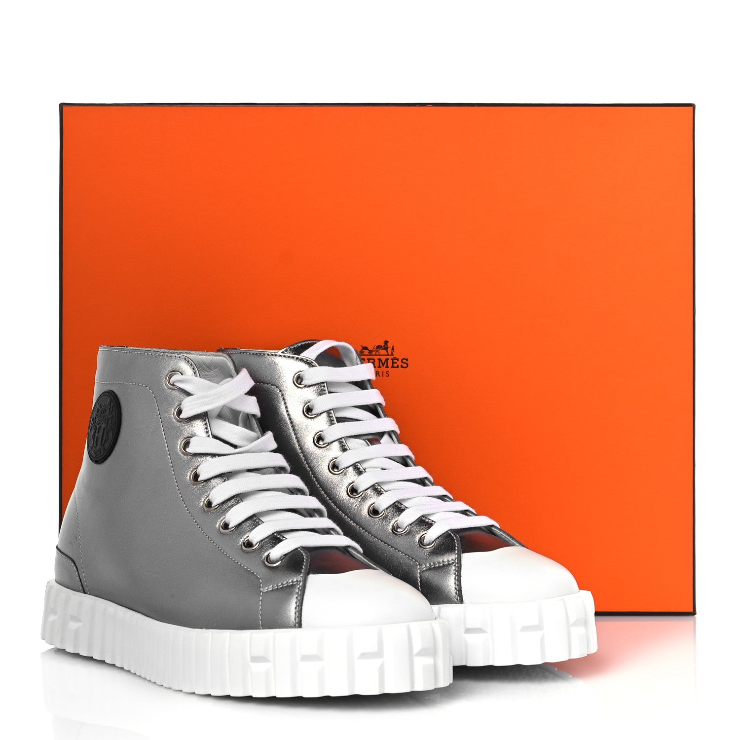 Hermes Metallic Calfskin Womens Climb Sneakers 37 Gris Argente Vieilli 9 of 9