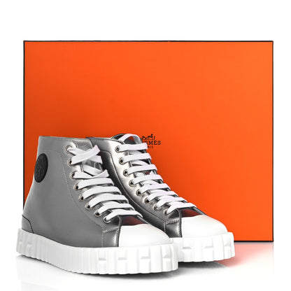 Hermes Metallic Calfskin Womens Climb Sneakers 37 Gris Argente Vieilli 9 of 9