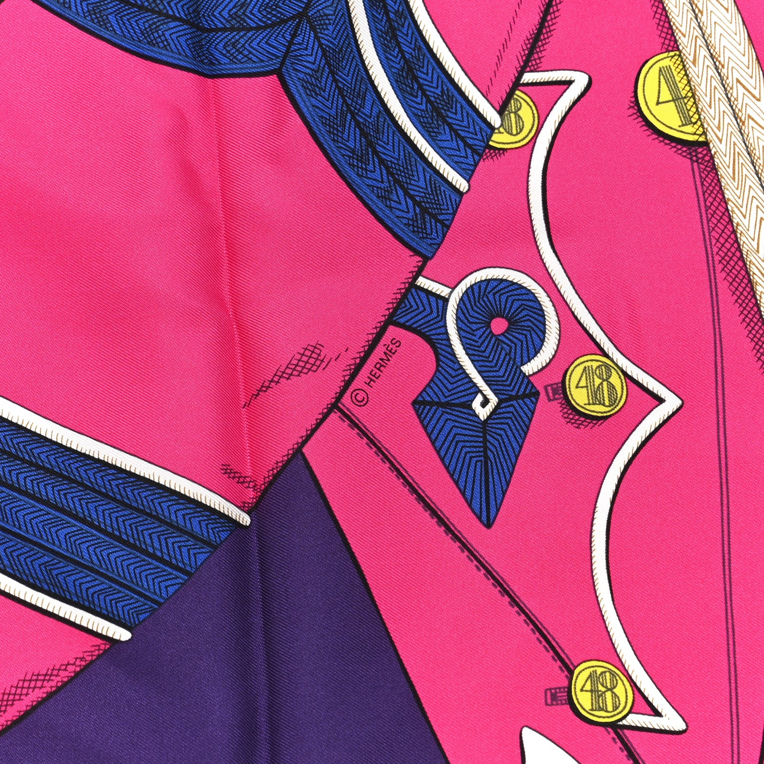 Hermes Silk Twill Zouaves Et Dragons Scarf 90 Rose Vif Rouge Violet 4 of 6