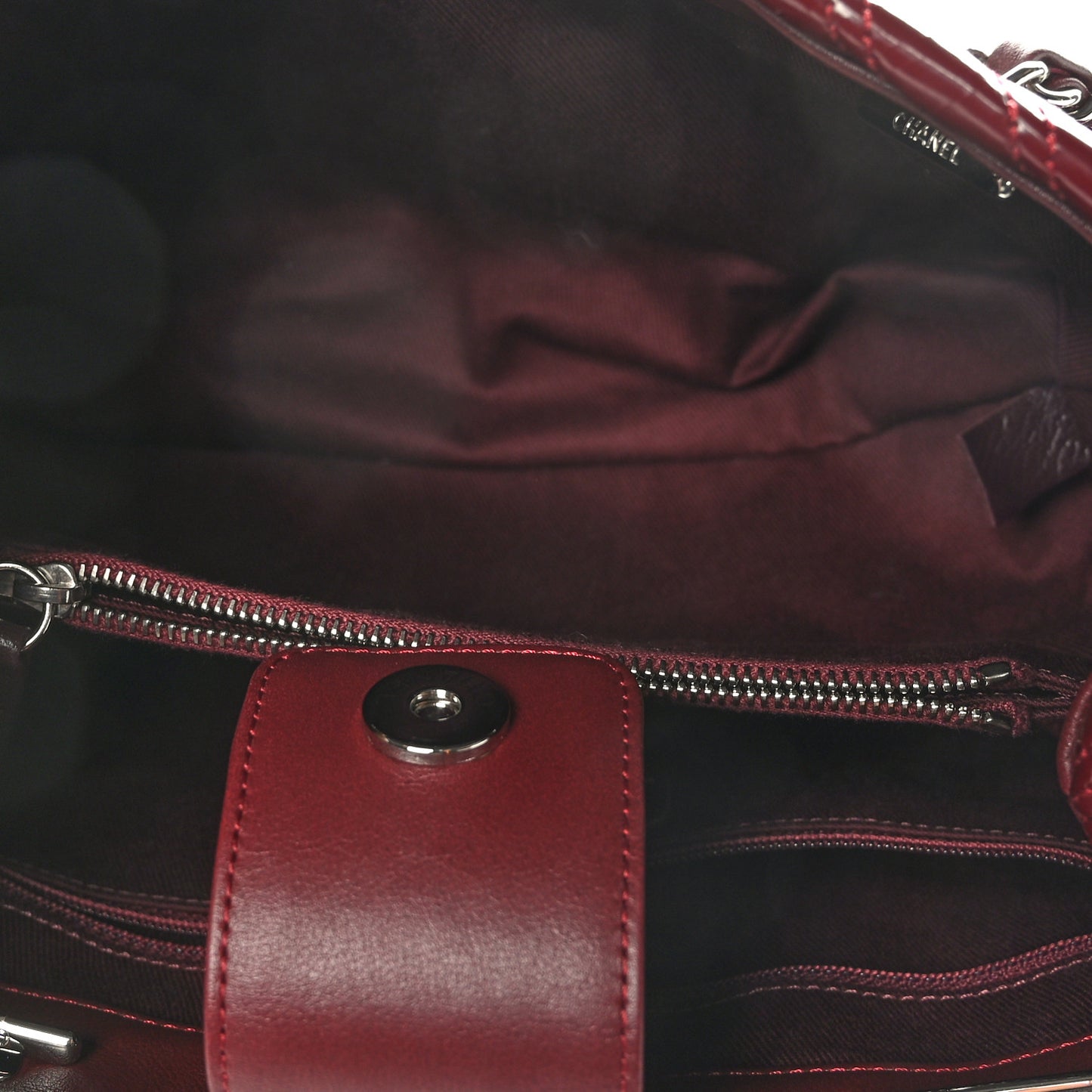 Patent Chevron Shopper Tote Burgundy