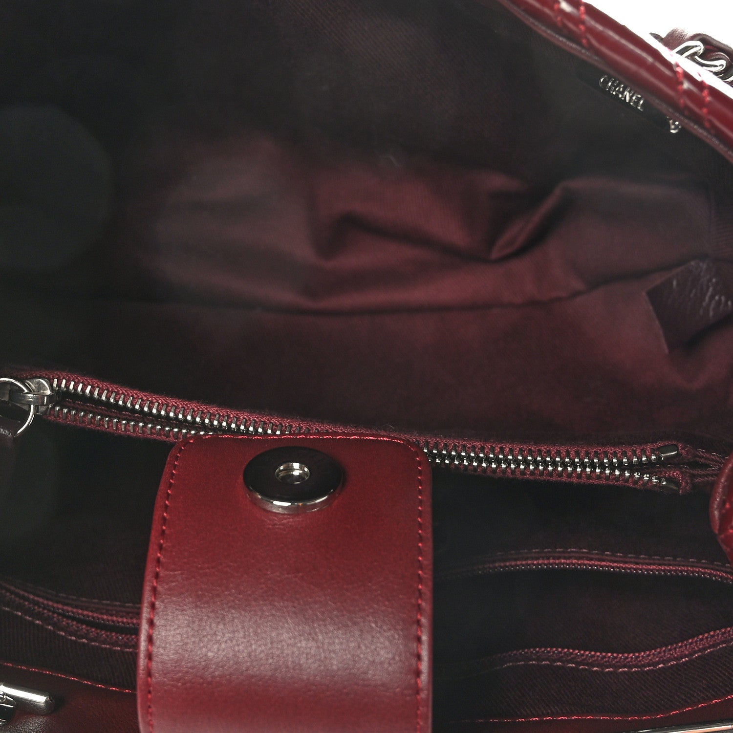 Chanel Patent Chevron Shopper Tote Burgundy 5 of 10