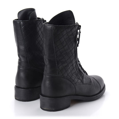 Chanel Calfskin Quilted Lace Up Combat Boots 39 Black 4 of 7