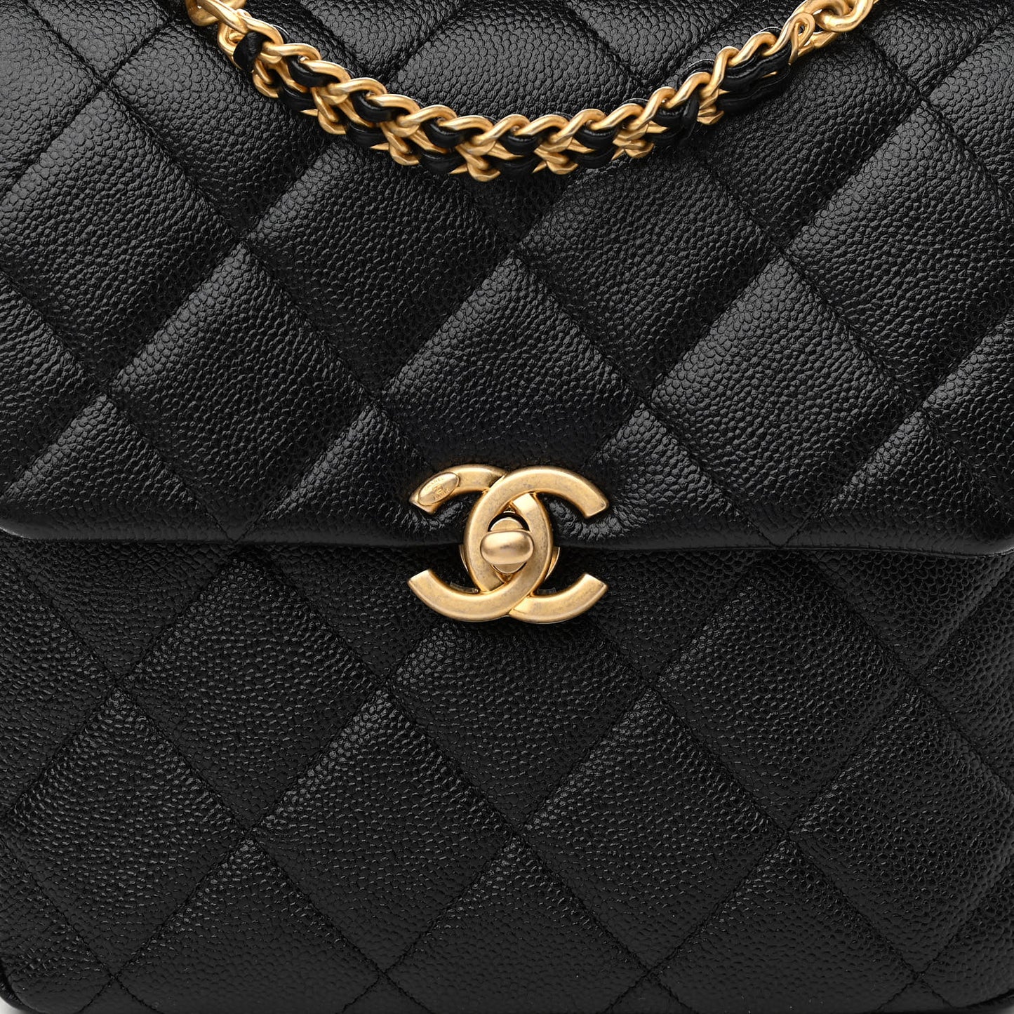 Shiny Caviar Quilted Chain Melody Backpack Black