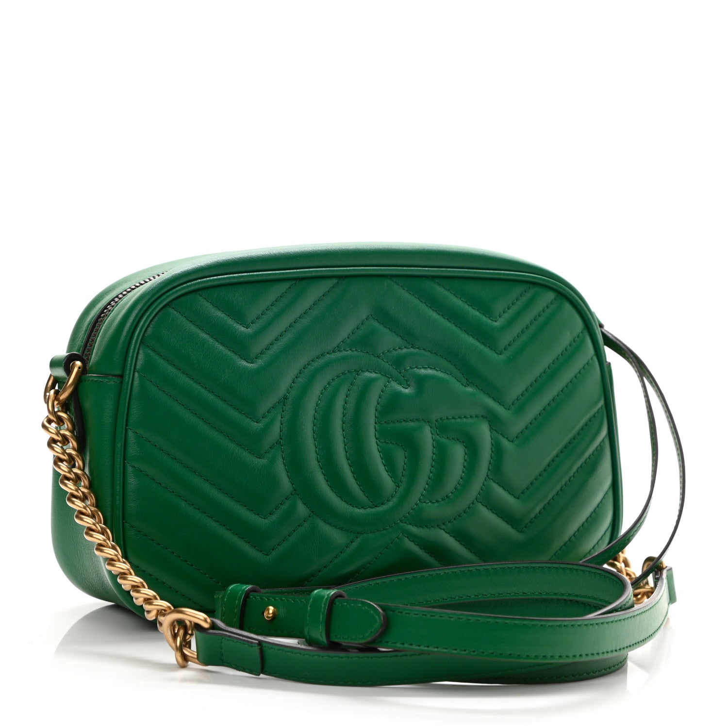 Gucci Calfskin Matelasse Small GG Marmont Chain Shoulder Bag Emerald Green 3 of 10