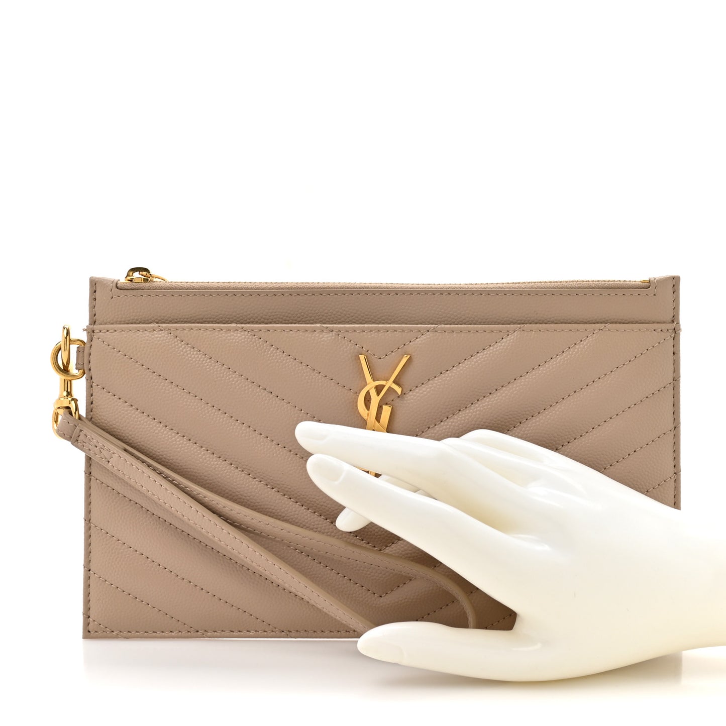 Grain De Poudre Chevron Monogram Large Bill Pouch Dark Beige
