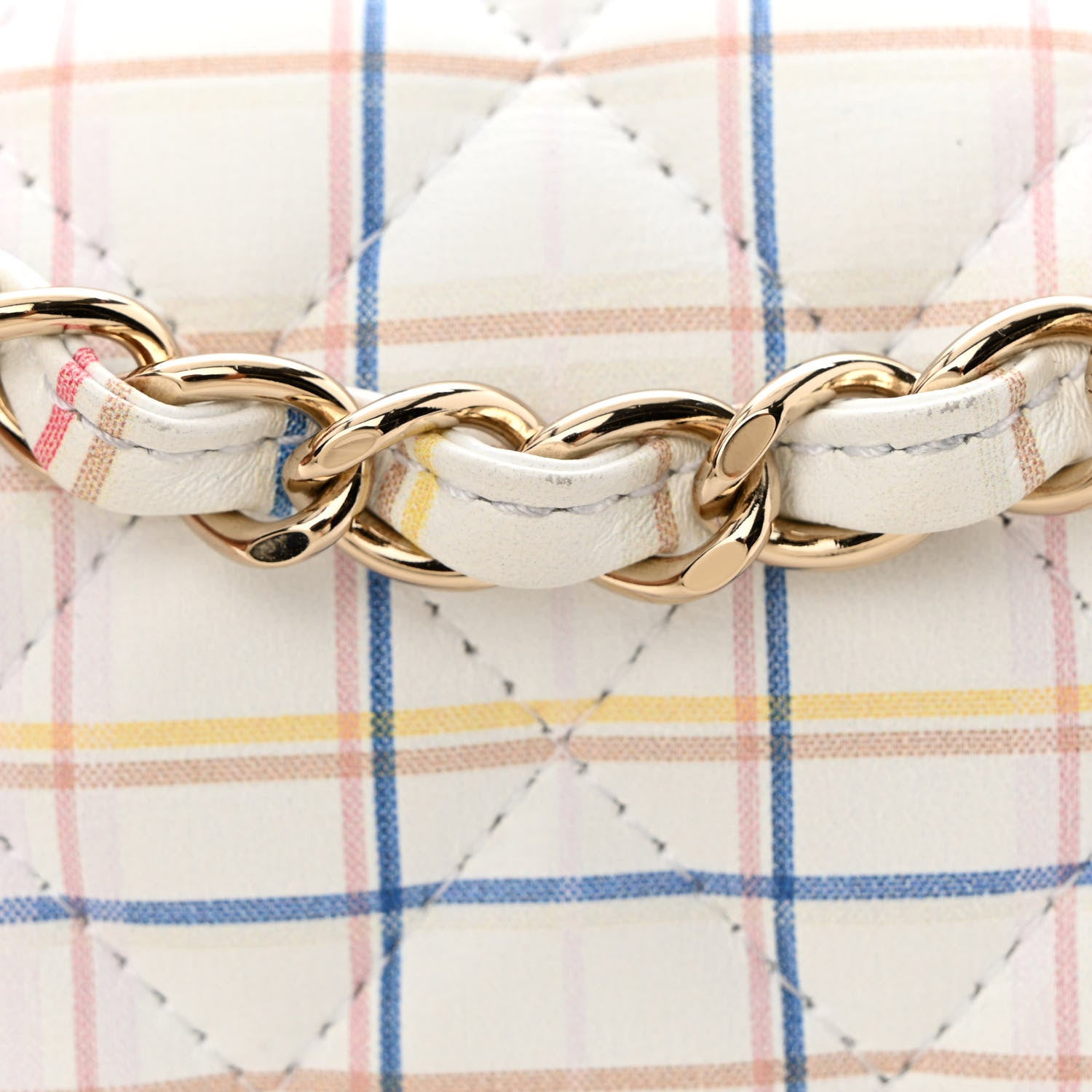 Chanel Calfskin Quilted Plaid Printed Small Single Flap White Multicolor 11 of 11