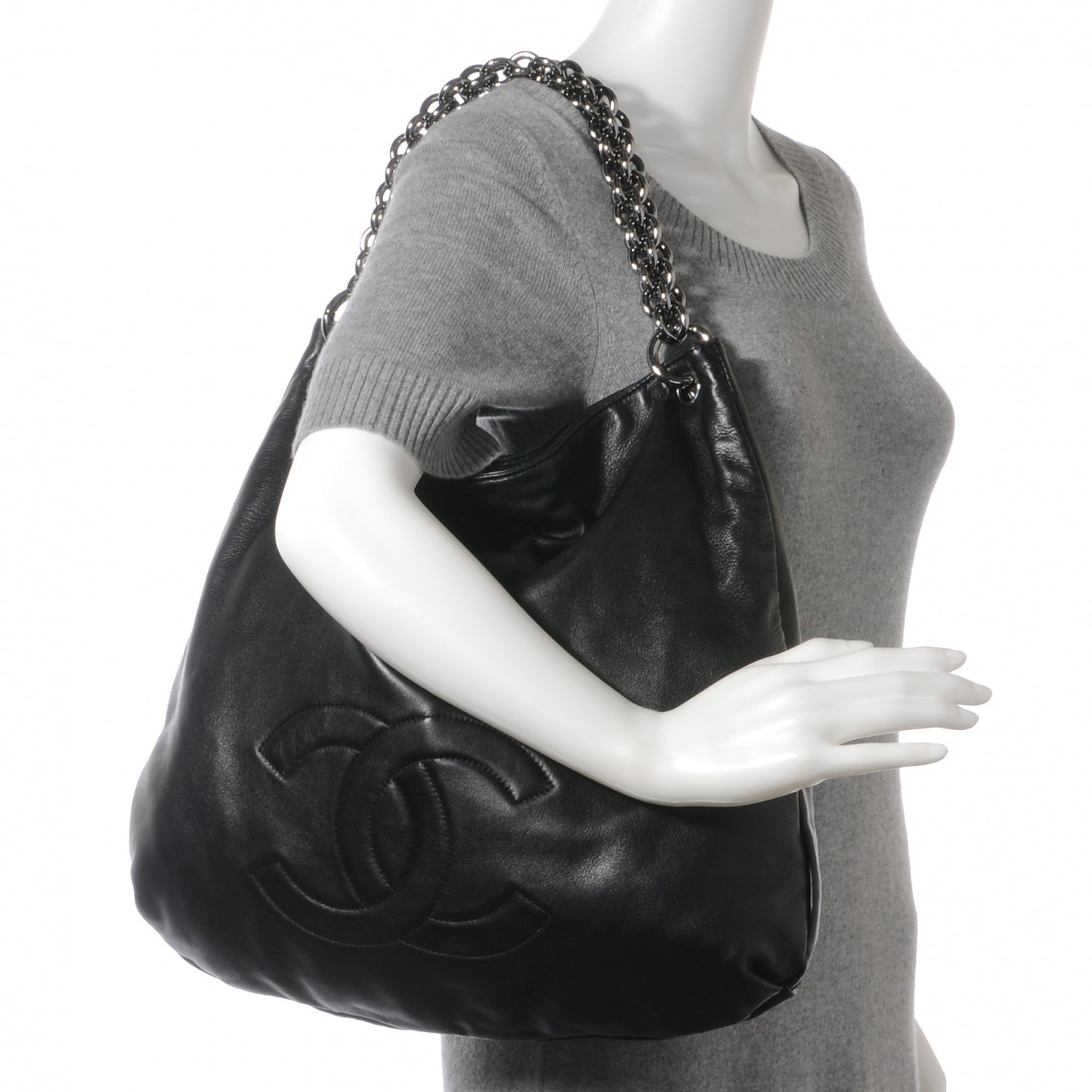 Lambskin Soft and Chain Large Hobo Black