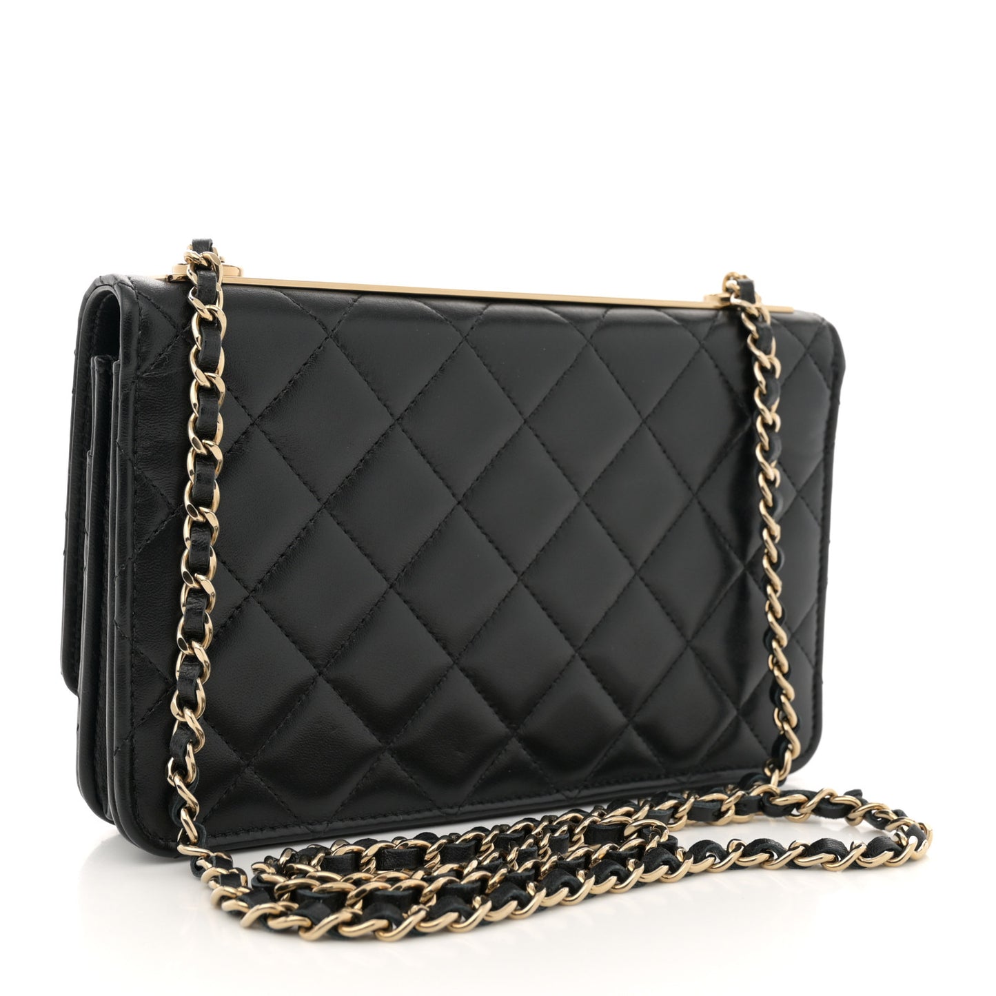 Lambskin Quilted Trendy CC Wallet On Chain WOC Black